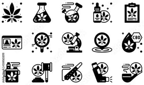 Set of Vector Icons Related to Cannabis . Contains such Icons as Cannabis, Bong, Cannabis Oil, Cbd Oil, Vape, Inhaler and more.