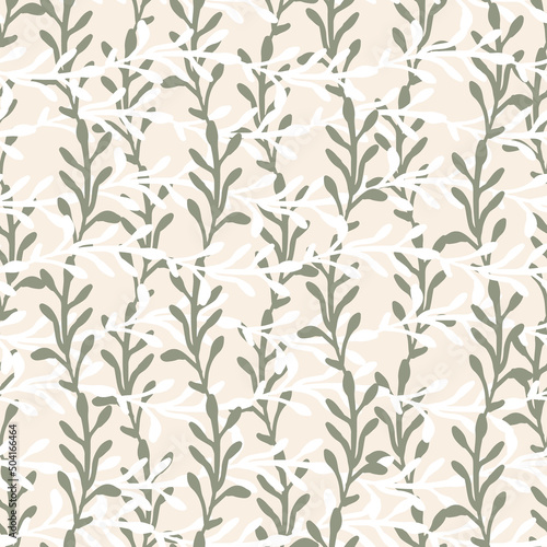 Neutral Foliage Leaves Overlapping Vector Seamless background Pattern