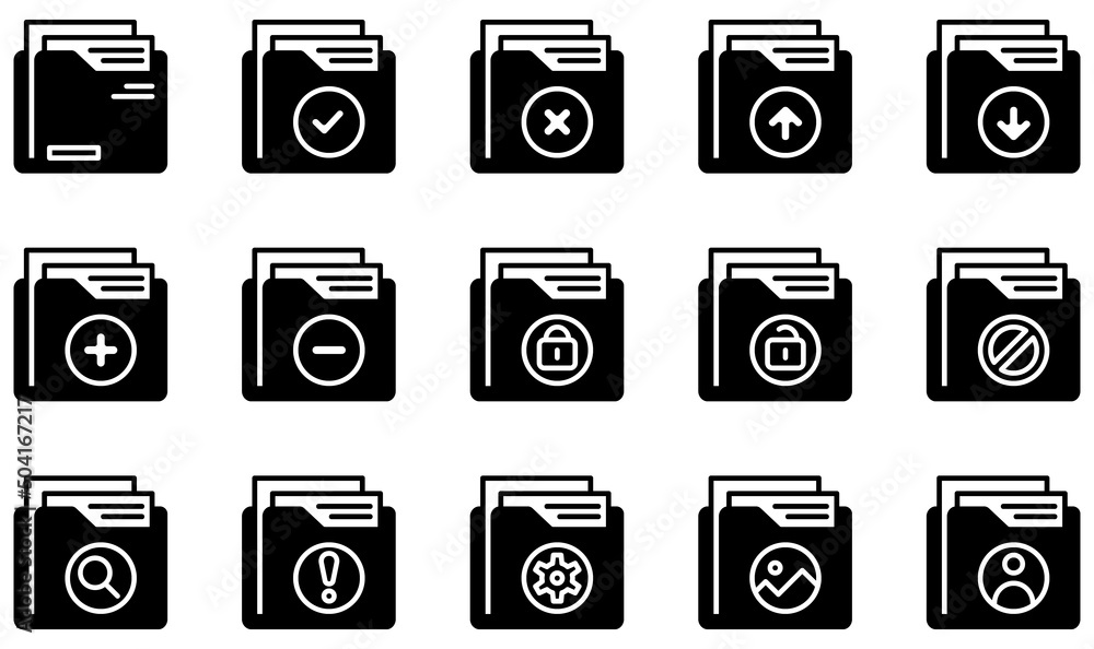 Set of Vector Icons Related to Folders. Contains such Icons as folder, file, document, storage, data, archive and more. Set of Vector Icons Related to Folders. Contains such Icons as folder, file, document, storage, data, archive and more.