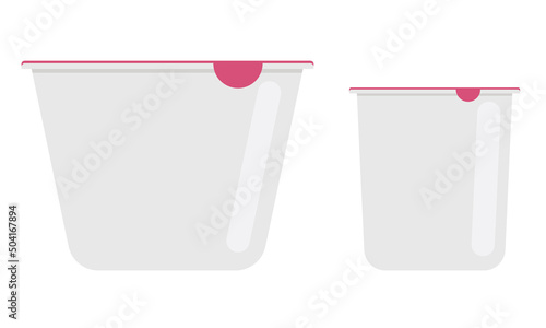 Set of two plastic packages for sour cream and yogurt. Flat. Vector.