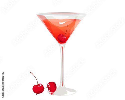 Manhattan cocktail, an alcoholic drink with cherries. Vector illustration .The concept of drinks.