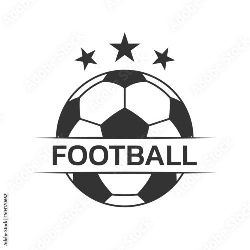 Football logo. Soccer club or team emblem, badge, icon design with a ball. Sport tournament, league, championship label. Vector illustration.