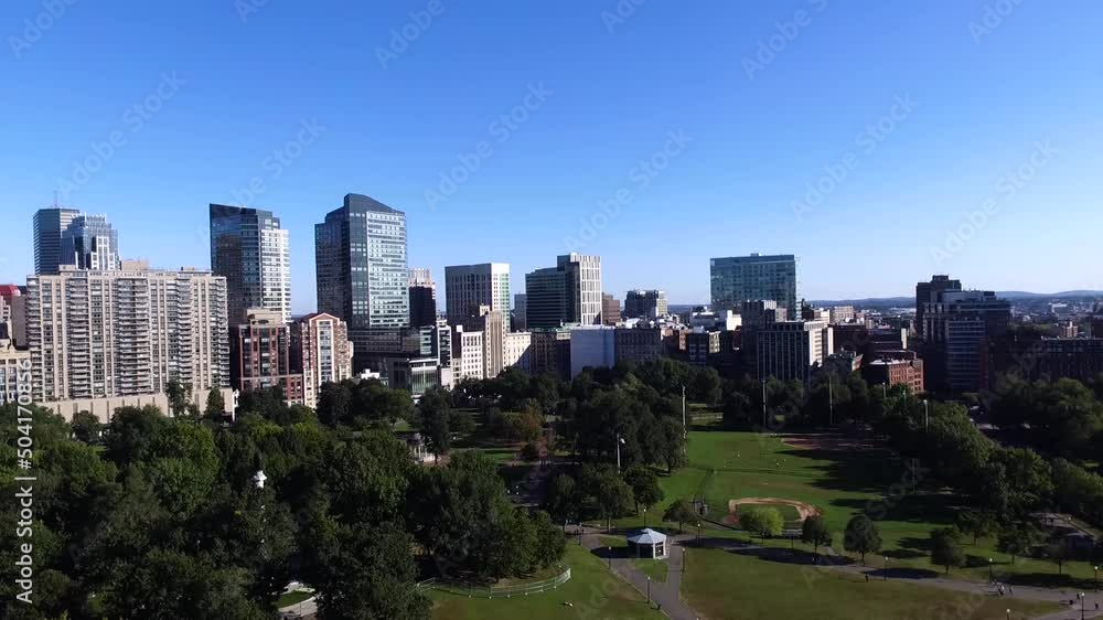 Aerial shot of Boston Common park, United States Aerial shot of Boston Common park, United States