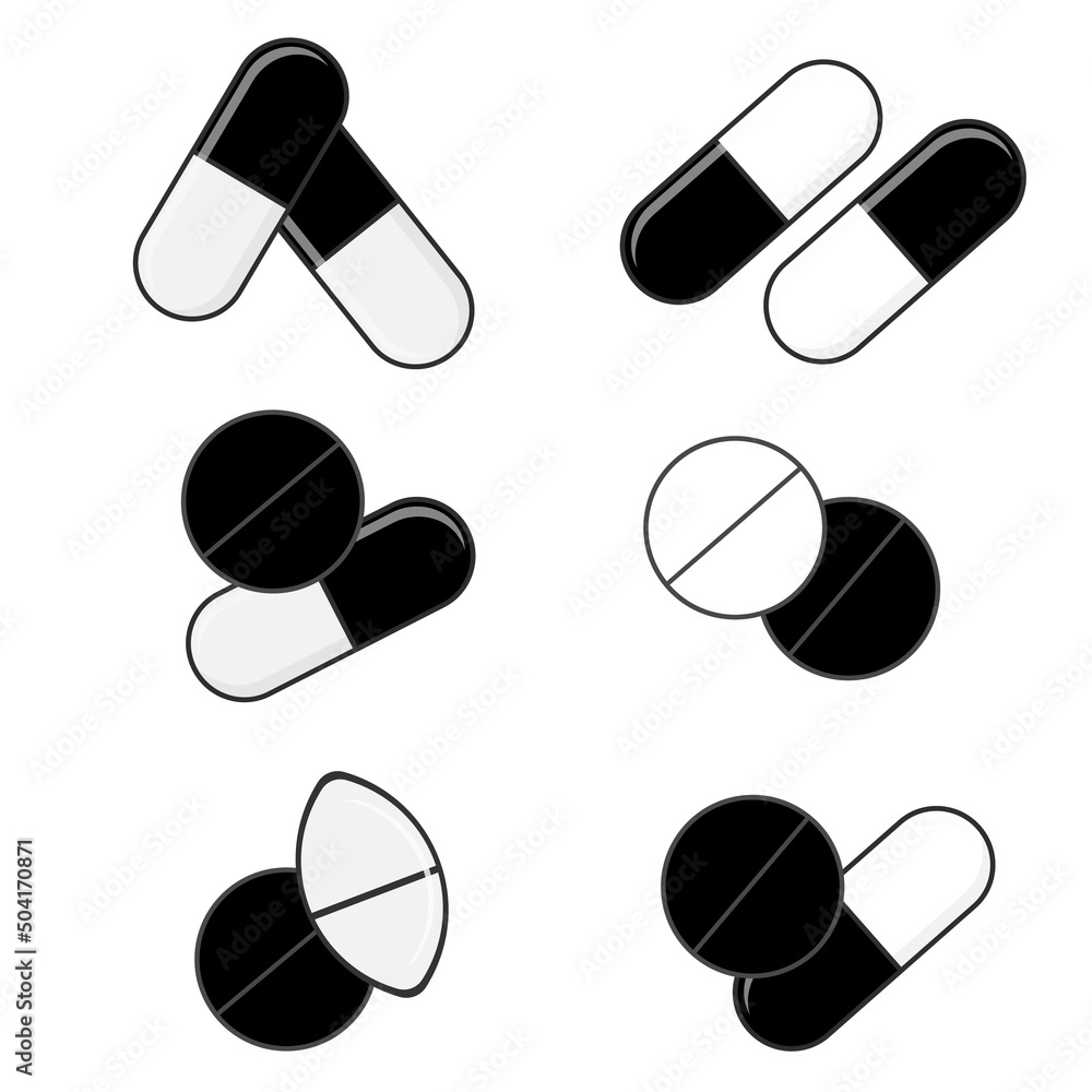 Set in black and white, style a line of different paired forms of tablets. Vector illustration Set in black and white, style a line of different paired forms of tablets. Vector illustration
