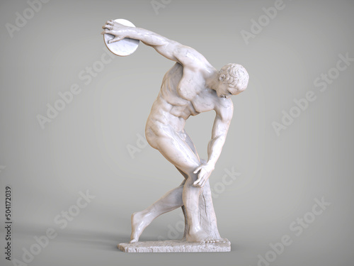 Myron Discobolus sculpture. The discobolus thrower statue in the side view. A part of the ancient Olymp games.  photo