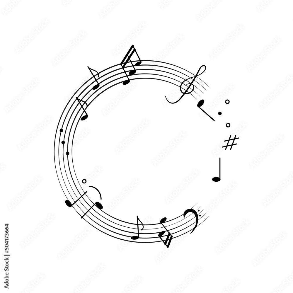 Music background doodle notes as round frame. Vector illustration with melody symbols, musical notes, treble clef in black on a white background for design decoration. Music background doodle notes as round frame. Vector illustration with melody symbols, musical notes, treble clef in black on a white background for design decoration.