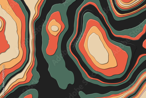 Retro colorful paper cut shapes. Abstract cartoon hiking way vector background