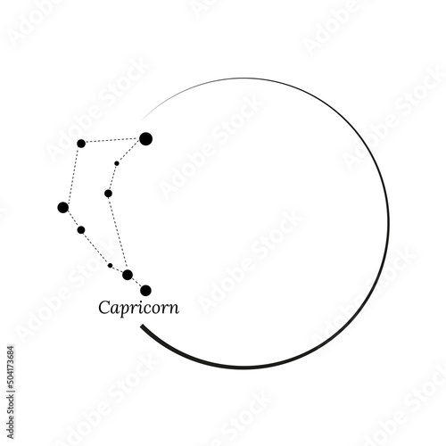 Round frame, wreath and Zodiac sign Capricorn. Vector illustration for advertising design, astrological, esoteric, magical seances, personality research