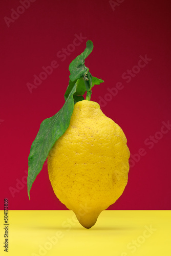 lsolated Lemon on a red and yellow background
