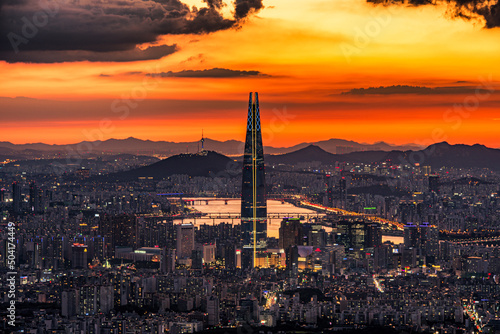 sunset over the city Seoul  South Korea.