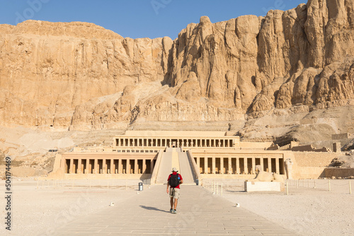 Solo traveler at Hatshepsut temple in Luxor, Egypt