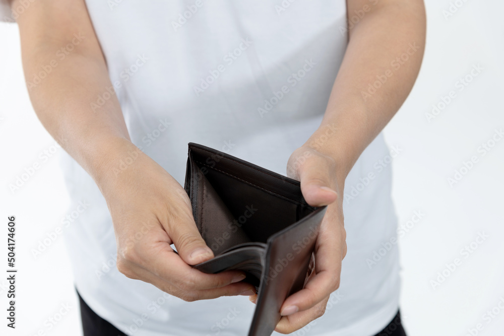 Woman hand open an empty wallet