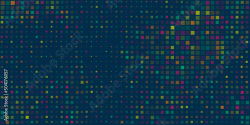 Abstract Dark Colorful 3D Slighty Wavy Surface Pattern with Random Sizes and Colors of Sqaures  - Geometric Mosaic Texture - Generative Art, Vector Background Design