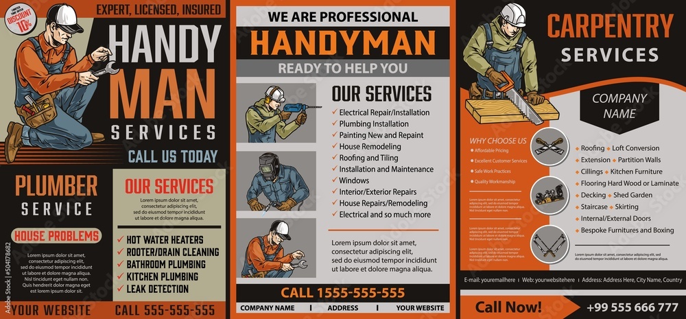 Naklejka premium Handyman specialists colorful posters set