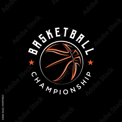 Basketball championship logo. Basketball ball on black background