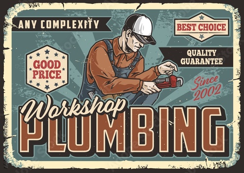 Plumbing workshop colorful vintage poster
