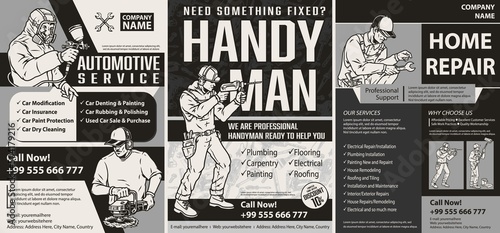 Repair service monochrome banners set