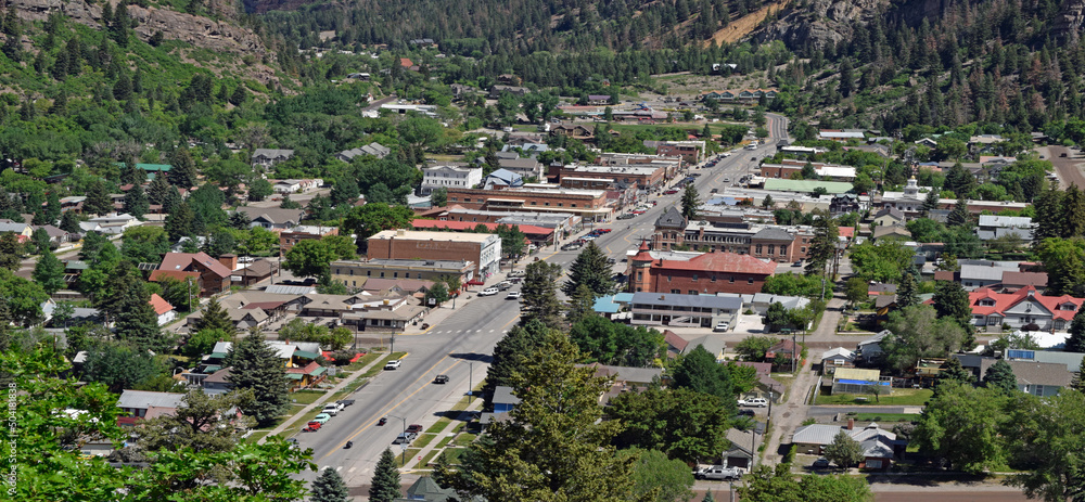 Aerial View of  historic town Of Silverton , Colorado