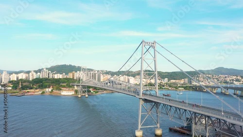 Aerial view of historical hercilio luz bridge, Florianopolis, Brazil.