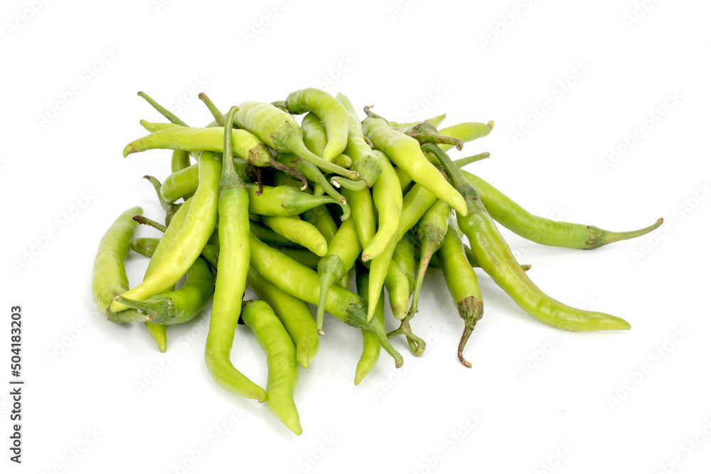 Green Chilli - Fresh Green Chilli, isolated in plain background, shot using studio lighting and macro setup. 