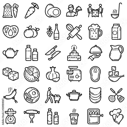 Food Flat Icon Set Isolated On White Background