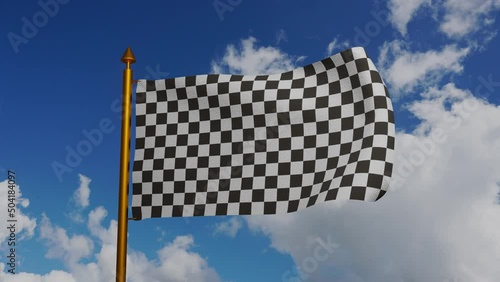 Racing flag waving 3D Render with flagpole and blue sky timelapse, Formula One finish flag textile, auto race track or auto racing on Formula 1, FIA World Endurance Championship and WTCC. 4k footage photo