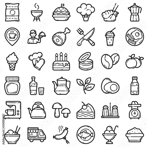 Food Flat Icon Set Isolated On White Background