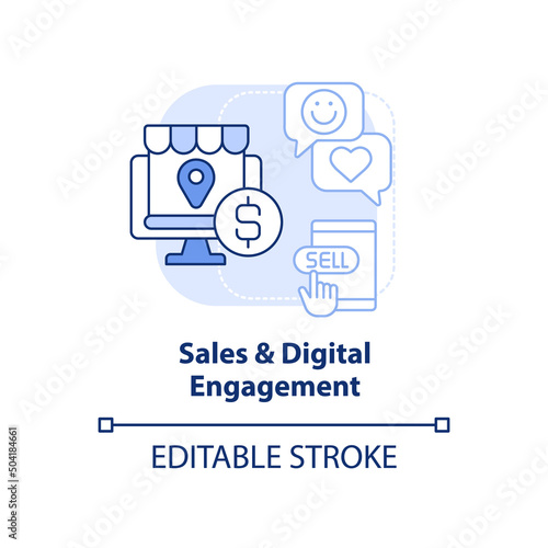 Sales and digital engagement light blue concept icon. Trendy skill in IT abstract idea thin line illustration. Isolated outline drawing. Editable stroke. Arial, Myriad Pro-Bold fonts used