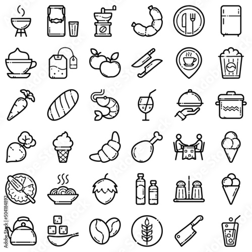 Food Flat Icon Set Isolated On White Background