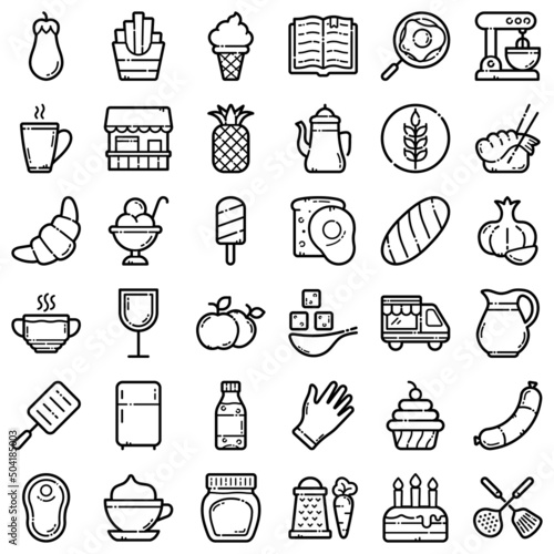 Food Flat Icon Set Isolated On White Background