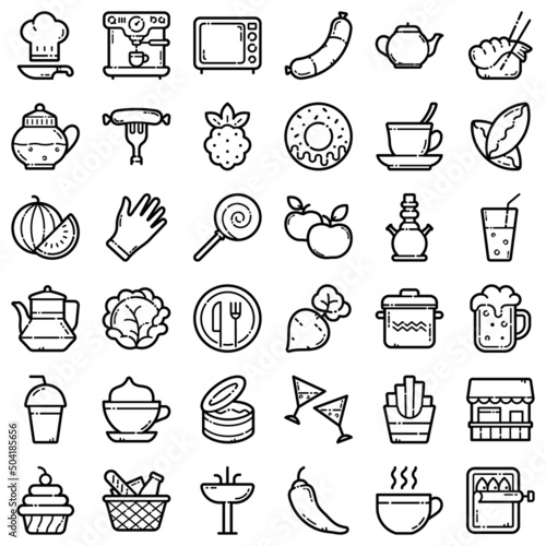 Food Flat Icon Set Isolated On White Background