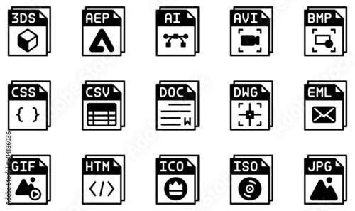 Set of Vector Icons Related to Files. Contains such Icons as Avi Fileds File, Ai File, Avi File, Doc File, Gif File, Jpg File and more.