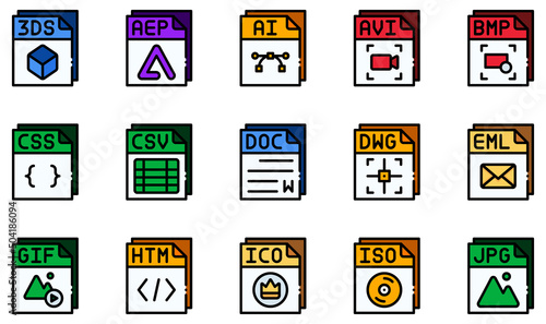 Set of Vector Icons Related to Files. Contains such Icons as Avi Fileds File, Ai File, Avi File, Doc File, Gif File, Jpg File and more.