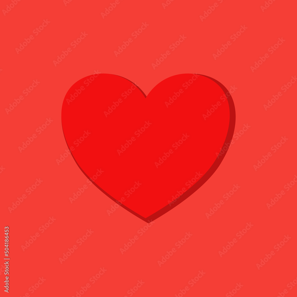 Red heart on light red background.
With copy space.