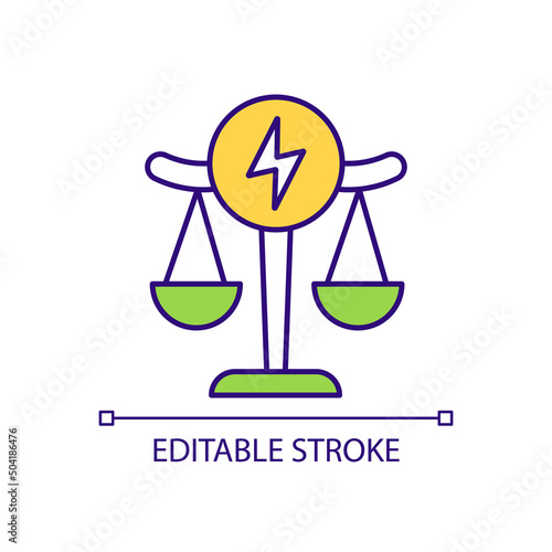 Compare electricity rates RGB color icon. Cheap and renewable source of energy. Equitable access. Isolated vector illustration. Simple filled line drawing. Editable stroke. Arial font used