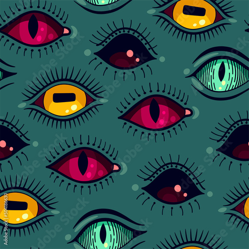 Vector seamless pattern with creepy demon eyes