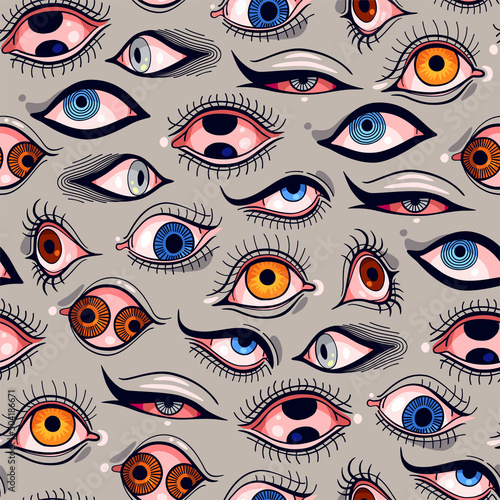 Vector seamless pattern with bright woman eyes