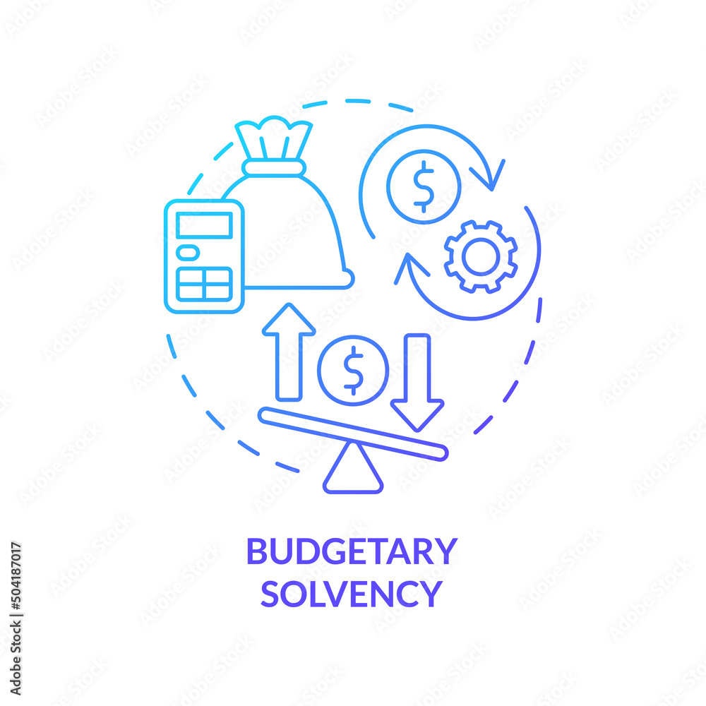Budgetary solvency blue gradient concept icon. Generating revenue and income. Budget balance abstract idea thin line illustration. Isolated outline drawing. Myriad Pro-Bold font used Budgetary solvency blue gradient concept icon. Generating revenue and income. Budget balance abstract idea thin line illustration. Isolated outline drawing. Myriad Pro-Bold font used