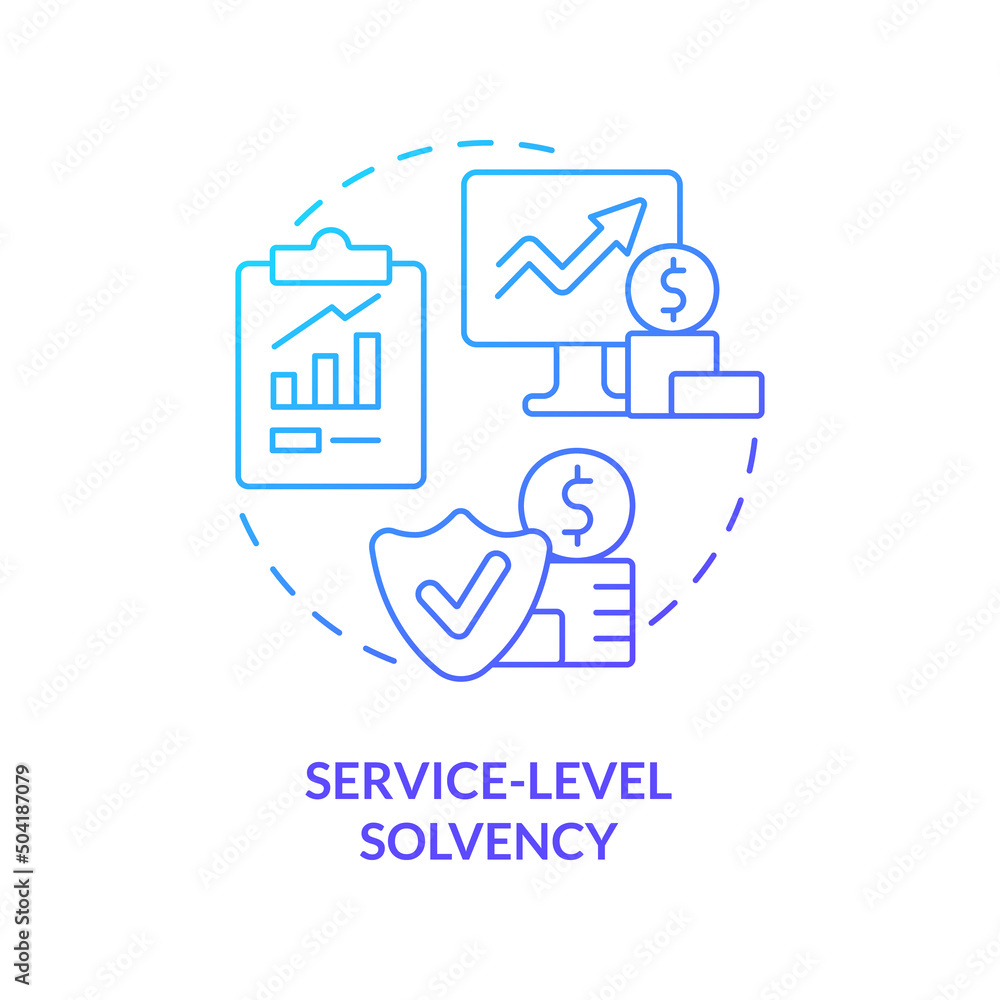 Service level solvency blue gradient concept icon. Cover service obligations. Budget balance abstract idea thin line illustration. Isolated outline drawing. Myriad Pro-Bold font used Service level solvency blue gradient concept icon. Cover service obligations. Budget balance abstract idea thin line illustration. Isolated outline drawing. Myriad Pro-Bold font used
