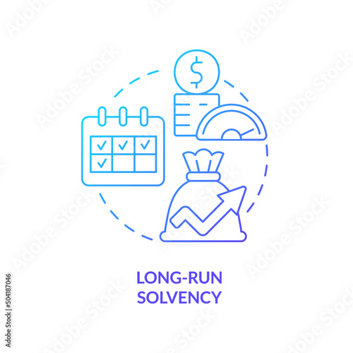 Long run solvency blue gradient concept icon. Assets and liabilities. Government budget balance abstract idea thin line illustration. Isolated outline drawing. Myriad Pro-Bold font used