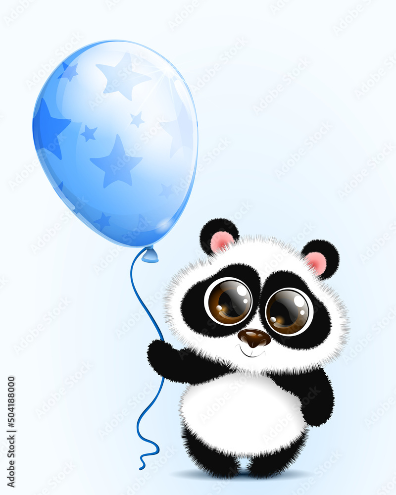 Fototapeta premium Panda cartoon with blue bow
