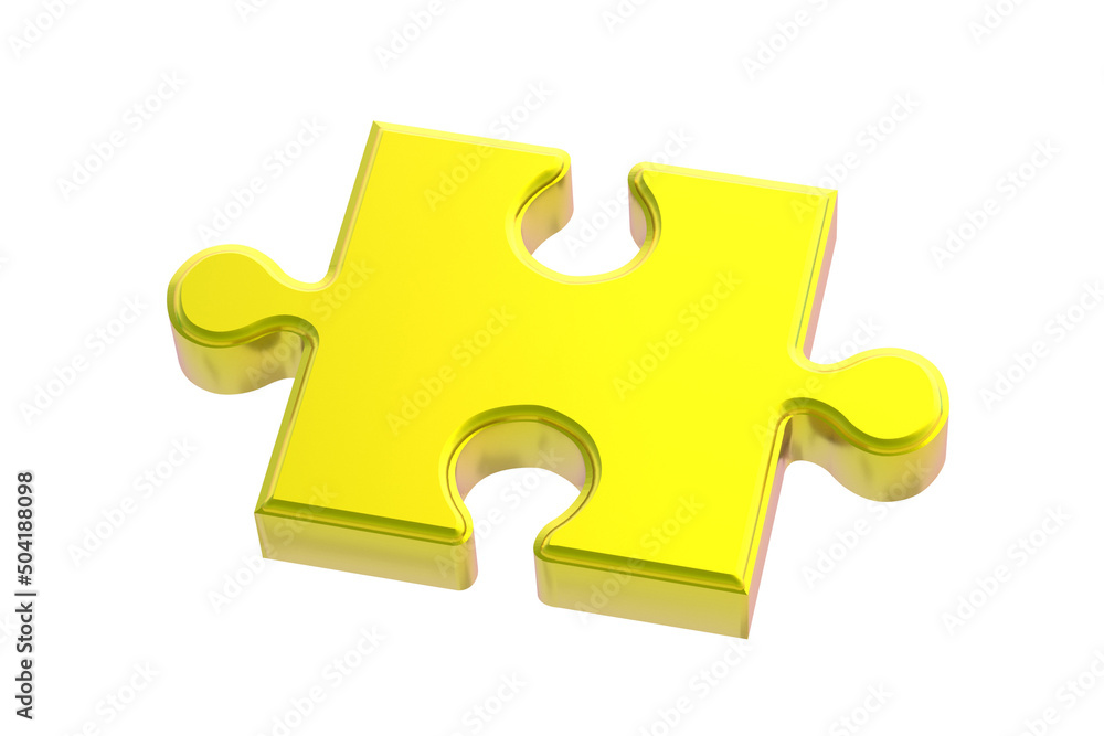 Metallized puzzle jiggle piece isolated on white background. 3d render Metallized puzzle jiggle piece isolated on white background. 3d render