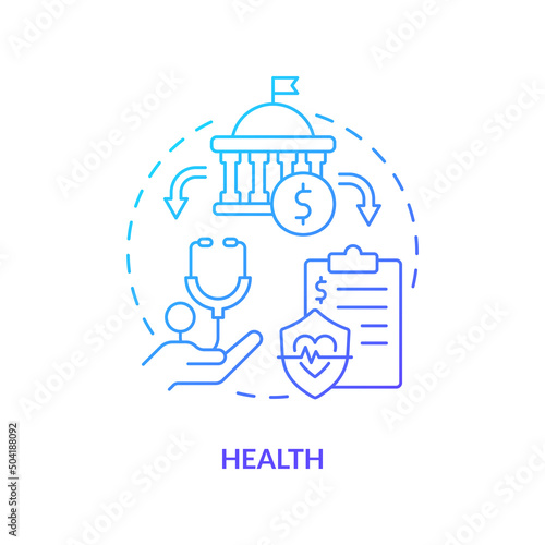 Health blue gradient concept icon. Healthcare services financing. Federal support. Expenditures abstract idea thin line illustration. Isolated outline drawing. Myriad Pro-Bold font used photo