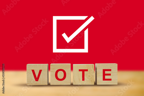 Canvastavla Vote on word letters cube, hand putting voting paper in the ballot box ,  illustration