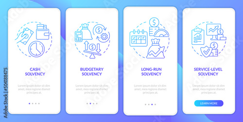 Budget balance blue gradient onboarding mobile app screen. Expenditures walkthrough 4 steps graphic instructions pages with linear concepts. UI, UX, GUI template. Myriad Pro-Bold, Regular fonts used