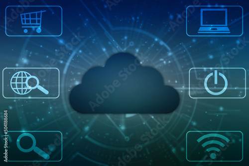 2d illustration of Cloud computing, Digital Cloud computing Concept background. Cyber technology, internet data storage, database and data server concept