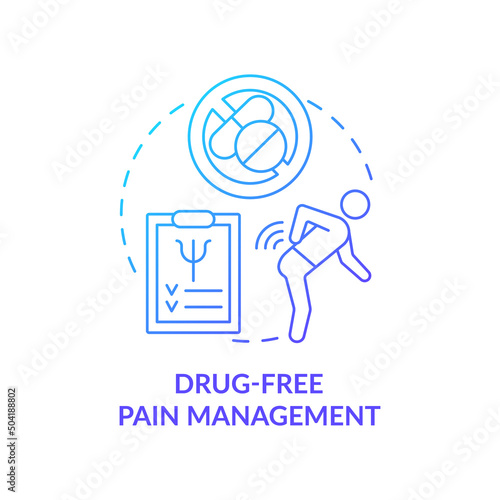 Drug free pain management blue gradient concept icon. Non pharmacological methods. Psychology trend abstract idea thin line illustration. Isolated outline drawing. Myriad Pro-Bold font used