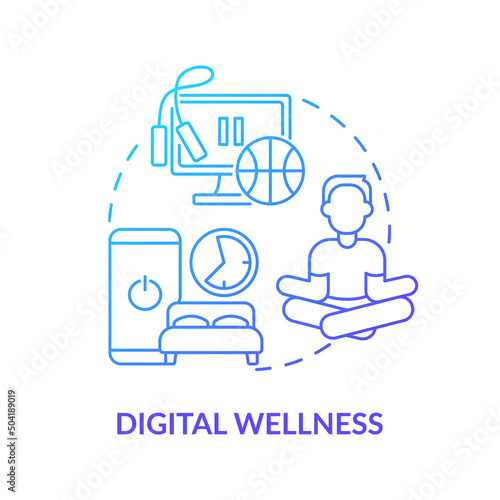 Digital wellness blue gradient concept icon. Life and social media balance. Mental health trend abstract idea thin line illustration. Isolated outline drawing. Myriad Pro-Bold font used