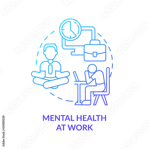 Mental health at work blue gradient concept icon. Employee stress reducing. Trend in psychology abstract idea thin line illustration. Isolated outline drawing. Myriad Pro-Bold font used