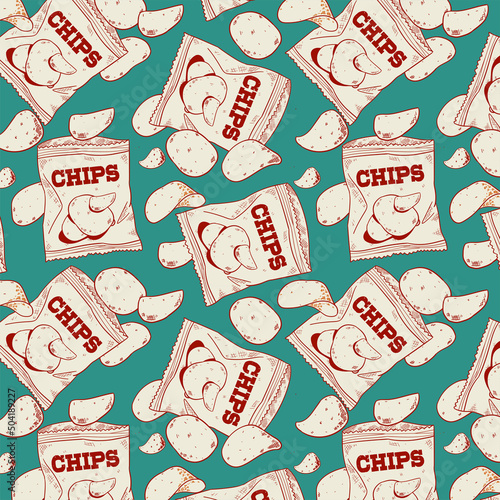 Potato snack pack vintage seamless pattern